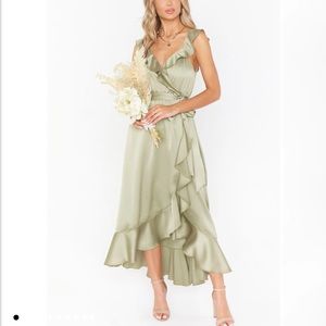 Show Me Your MuMu Samantha Ruffle Wrap XS Dress in Moss Green Luxe Color